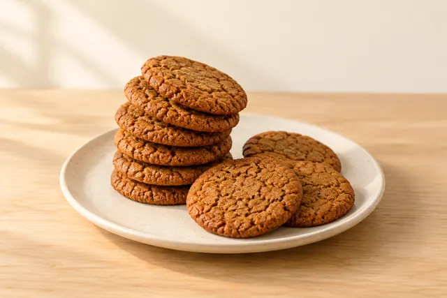 Galletas de jengibre y almendra apiladas en un plato