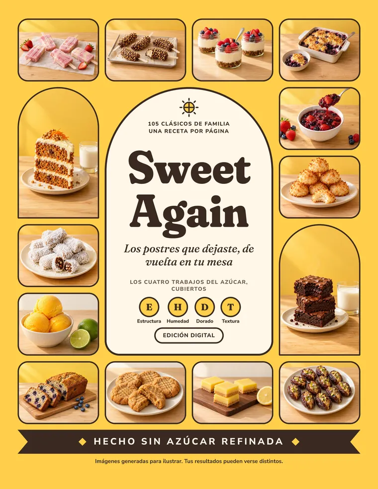 Portada de Sweet Again: 105 clásicos de familia, una receta por página, hechos sin azúcar refinada